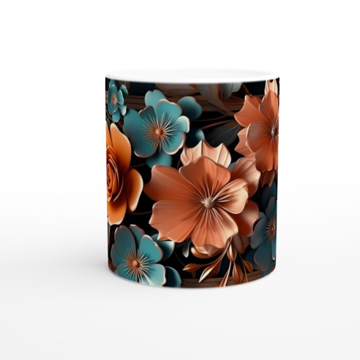 Lyxig Blomsterdesign Keramisk Mugg 11oz - Eleganta Persika & Turkos Nyanser