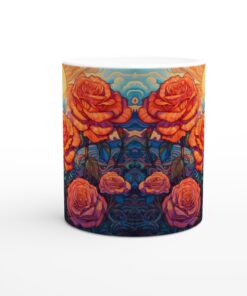 Psykedelisk Soluppgång Rosor Keramisk Mugg - 11oz Konstnärlig Kaffekopp med Levande Tryck