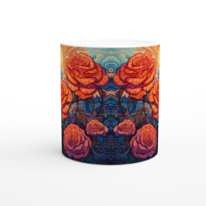 Psykedelisk Soluppgång Rosor Keramisk Mugg - 11oz Konstnärlig Kaffekopp med Levande Tryck