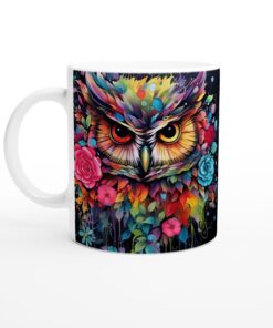 Färgsprakande Uggla Keramisk Mugg – Konstfullt Tryck för Kaffe- & Tebjudning