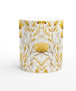 Gyllene Fält Keramisk Mugg 11oz – Konstnärlig Design med Glänsande Blommotiv