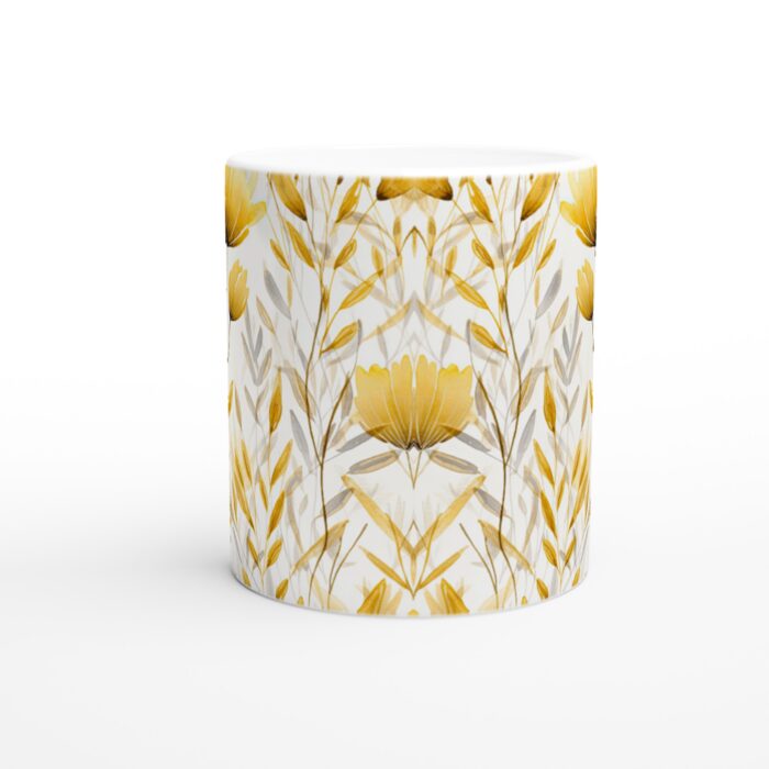 Gyllene Fält Keramisk Mugg 11oz – Konstnärlig Design med Glänsande Blommotiv