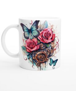 Steampunk Ros & Fjäril Keramisk Mugg – Unik Design för Vardagsmagi