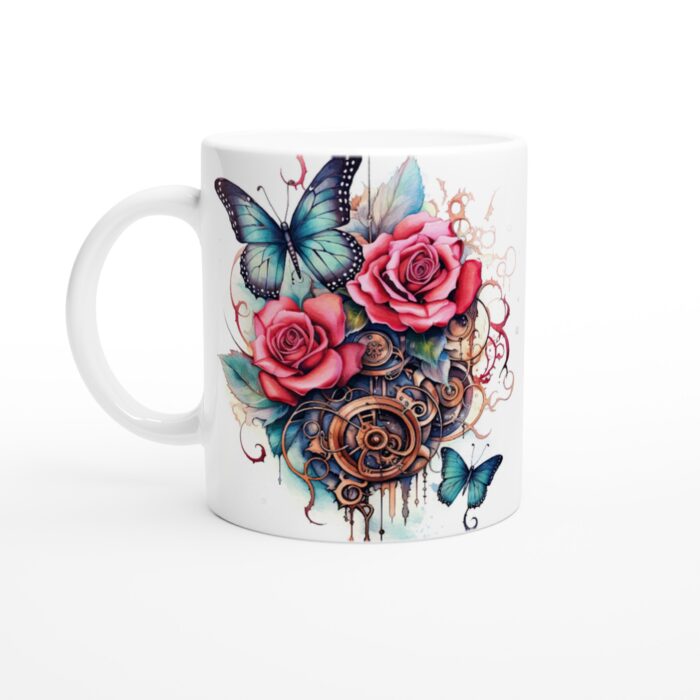 Steampunk Ros & Fjäril Keramisk Mugg – Unik Design för Vardagsmagi