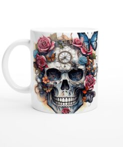 Förtrollande Keramisk Mugg – Skull & Butterflies Akvarell Design