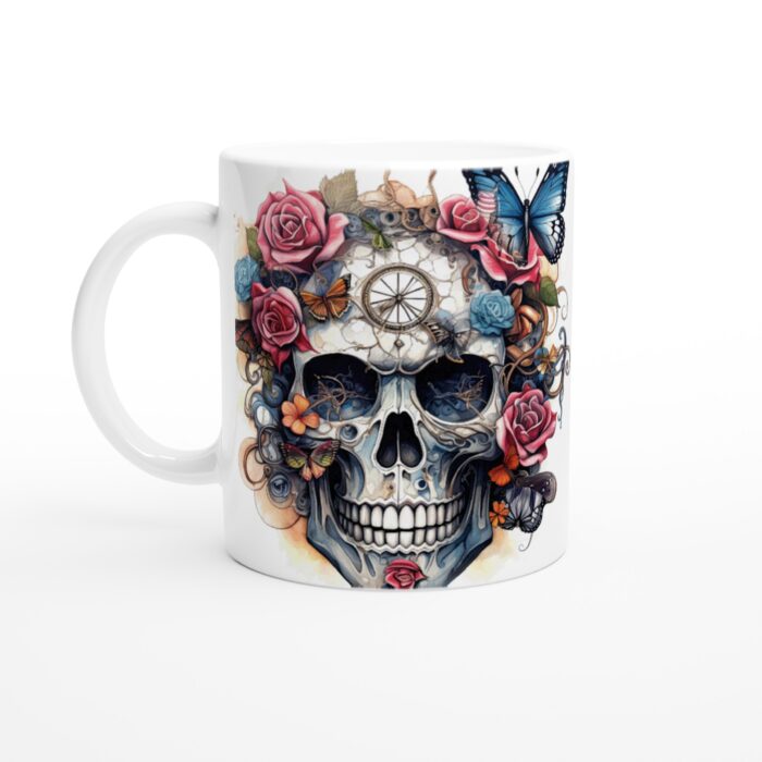 Förtrollande Keramisk Mugg – Skull & Butterflies Akvarell Design