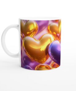 Gyllene och Lila Hjärtan Keramisk Mugg - Kärleksfull Design för Ditt Favoritkaffe