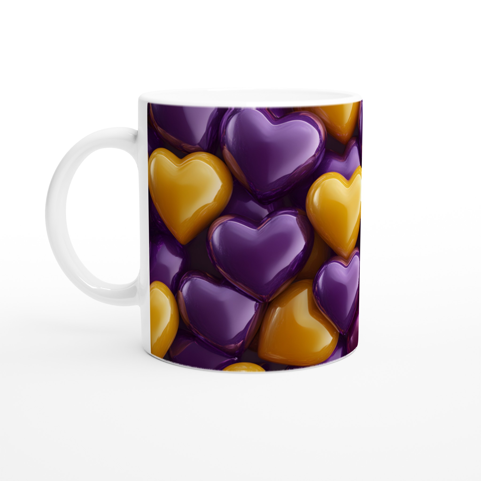 Kärleksfull Lila & Guld Hjärtan Mugg – 11oz Keramisk Kaffekopp för Alla Hjärtans Dag