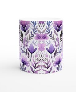 Lila Akvarell Blommig Keramisk Mugg - 11oz Vit Kopp med Elegant Design