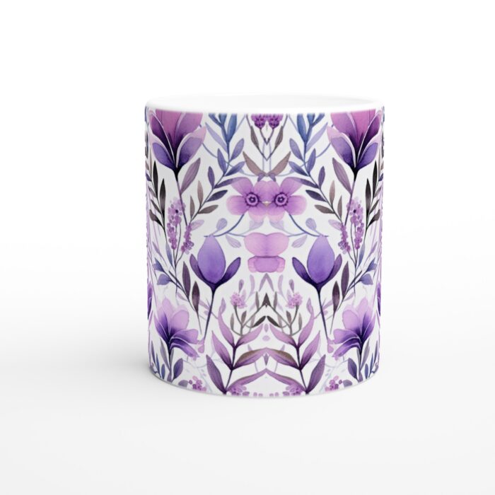 Lila Akvarell Blommig Keramisk Mugg - 11oz Vit Kopp med Elegant Design