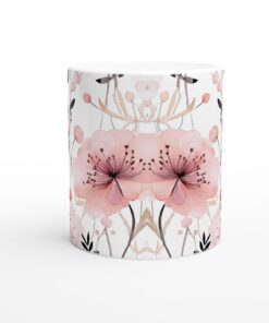 Romantisk Rosa Akvarell Blommig Keramisk Mugg - 11oz Vit Premium Kaffekopp