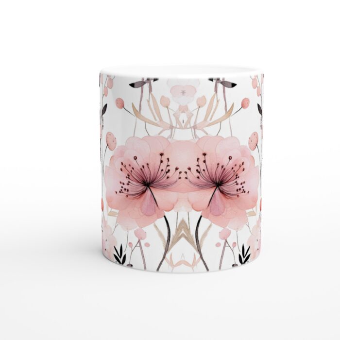 Romantisk Rosa Akvarell Blommig Keramisk Mugg - 11oz Vit Premium Kaffekopp
