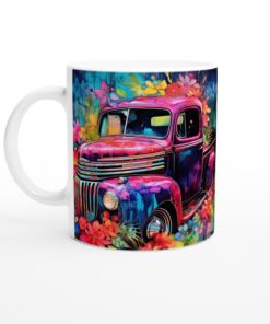 Keramisk Mugg – Retro Pickup med Färgexplosion i Akvarell | Vardagsfavoriten för Kaffeälskaren