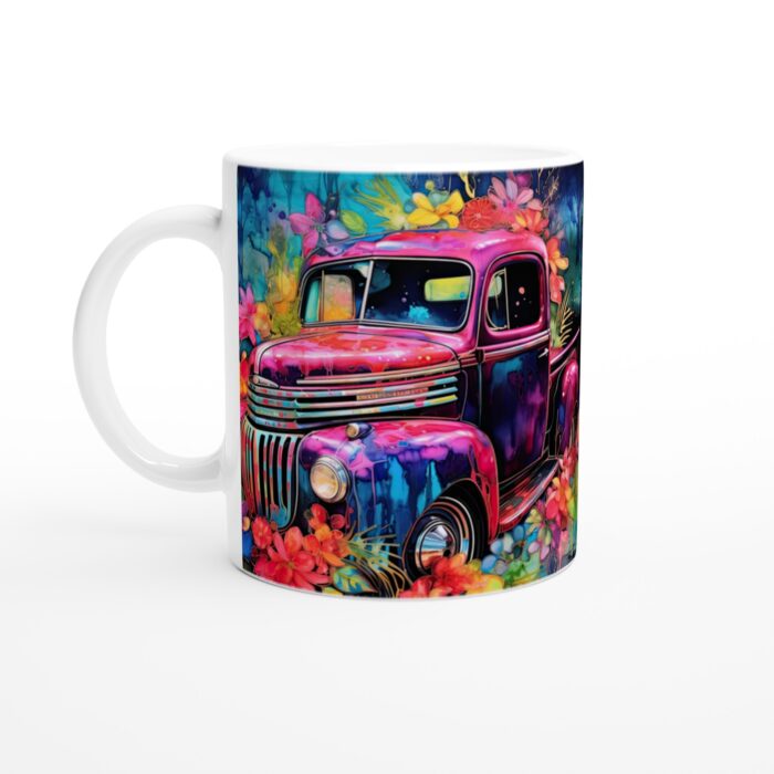 Keramisk Mugg – Retro Pickup med Färgexplosion i Akvarell | Vardagsfavoriten för Kaffeälskaren