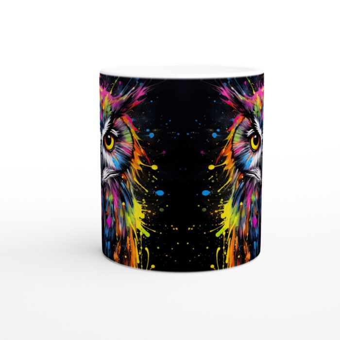 Färgsprakande Uggla Keramikmugg - 11oz Konstnärlig Kaffekopp med Intensiva Färgstänk
