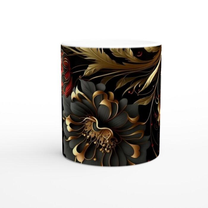 Lyxig Svart och Guld Blommig Keramisk Mugg - 11oz Elegans för Kaffe och Te