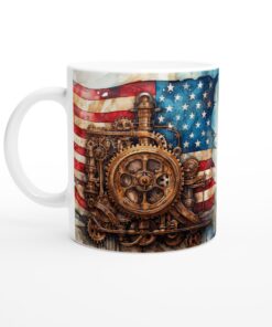 Keramisk mugg – Steampunk Amerikansk Flagga: En unik hyllning till innovation och patriotism