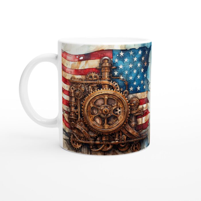 Keramisk mugg – Steampunk Amerikansk Flagga: En unik hyllning till innovation och patriotism