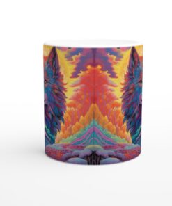 Mytisk Vargmugg i Psykedeliska Färger – 11oz Keramisk Mugg för Konstälskare