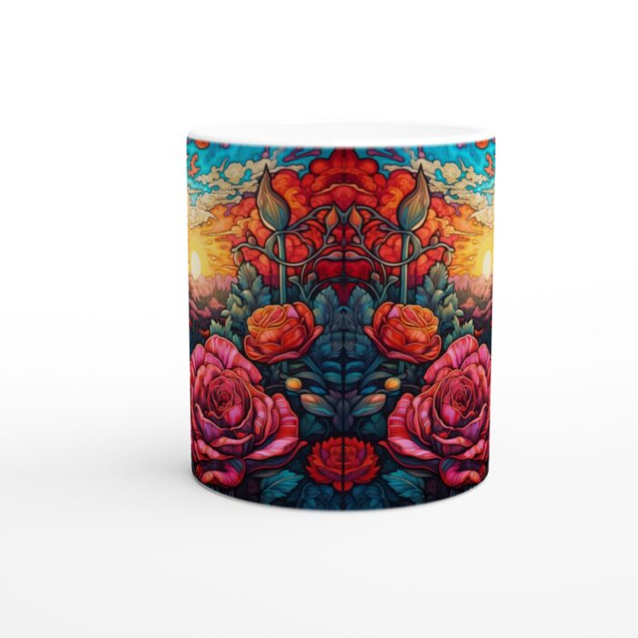 Förtrollad Rosenträdgård Keramisk Mugg - 11oz, Levande Konstnärlig Design för Kaffe- och Teälskare