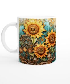 Keramisk Mugg – Solrosor & Steampunk Magi, en Konstnärlig Vardagsfavorit