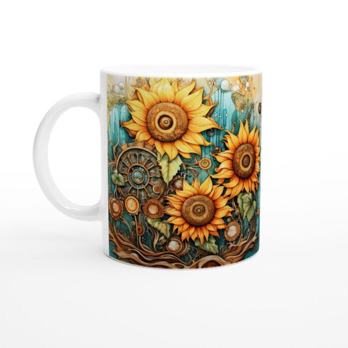 Keramisk Mugg – Solrosor & Steampunk Magi, en Konstnärlig Vardagsfavorit