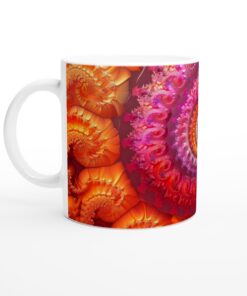 Abstrakt Spiral Keramisk Mugg - Levande Rosa och Orange Fraktalkonst Kaffemugg 11oz
