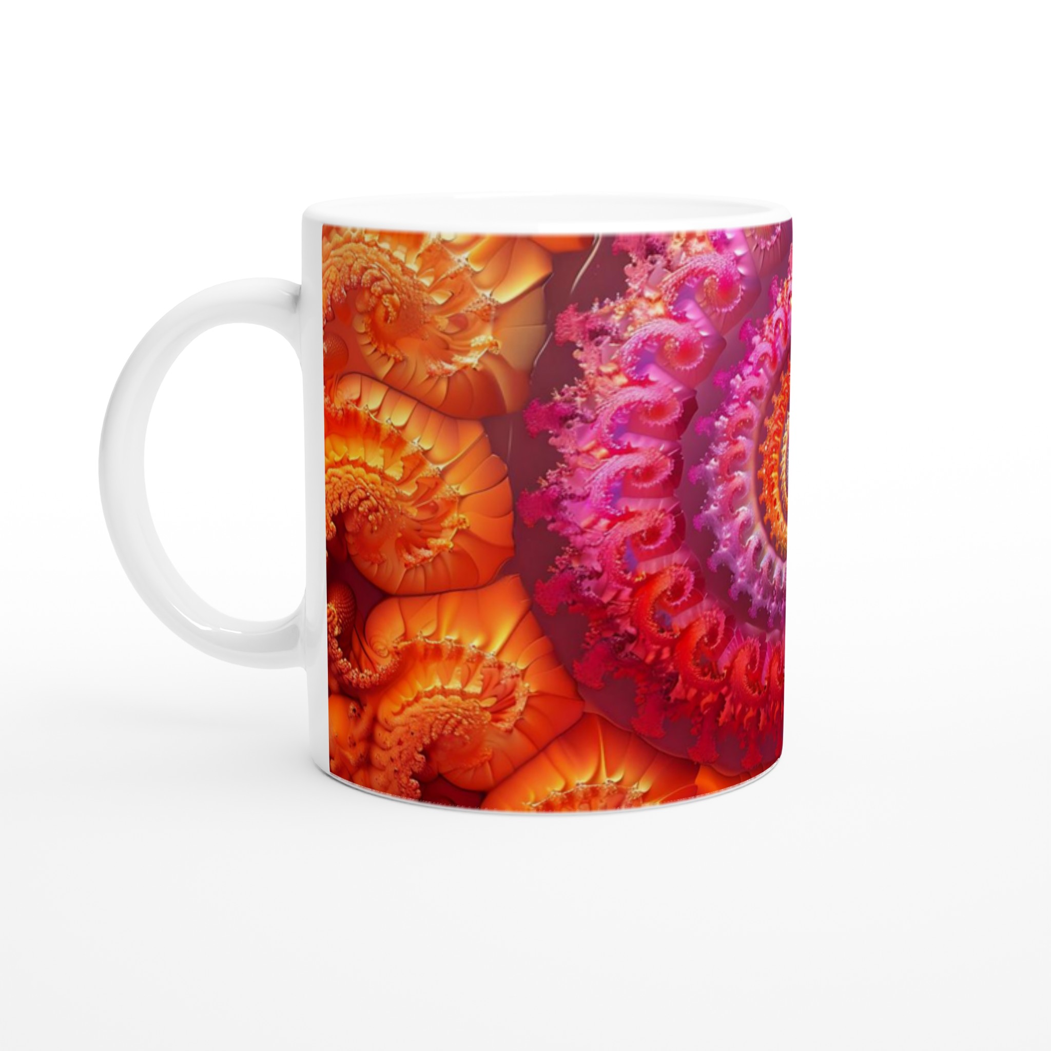 Abstrakt Spiral Keramisk Mugg - Levande Rosa och Orange Fraktalkonst Kaffemugg 11oz