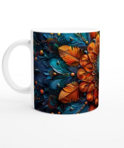 Mugg "Exotisk Fågelfenix" – Strålande Fjädrar i Koppar & Turkos – 11 oz Keramisk Mugg