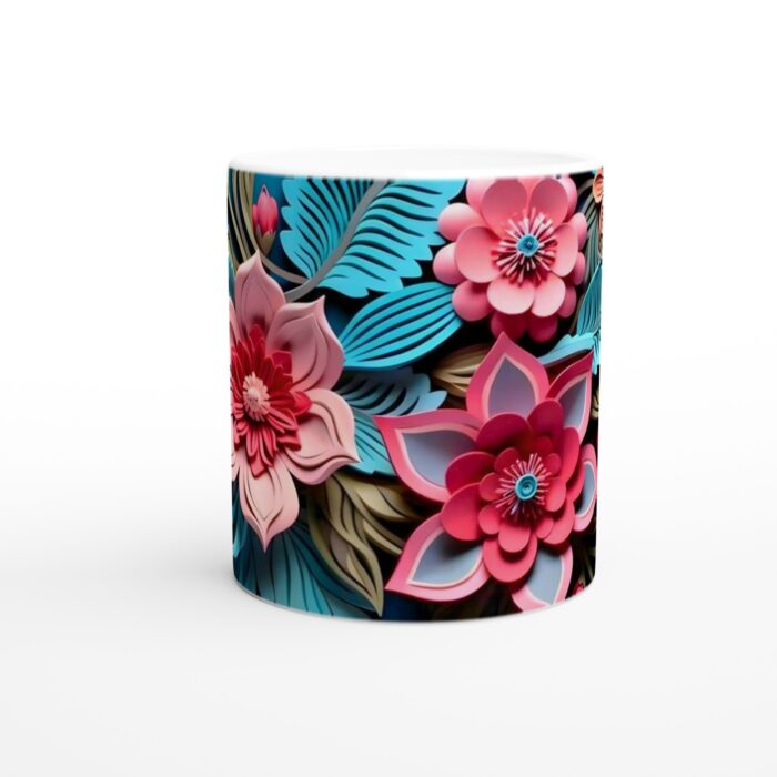 Färgglad Blomsterprakt Keramikmugg - 11oz Vit Mugg med Levande 3D-inspirerat Blomstertryck
