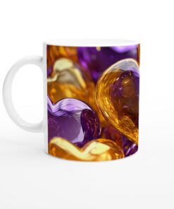 Mugg "Guld & Lila Hjärta" - Keramisk Kaffemugg 11 oz med Glänsande Metallisk Design