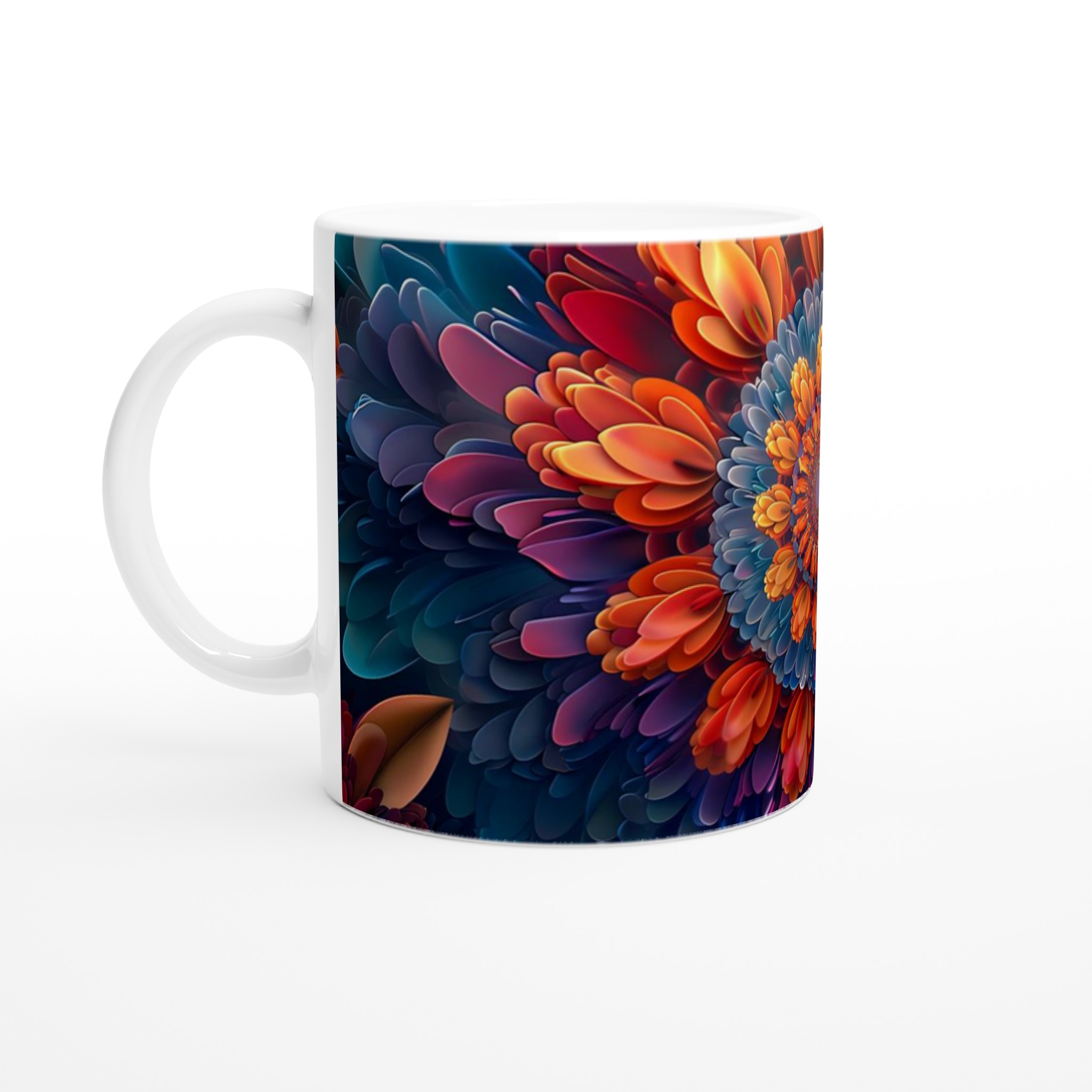 Abstrakt Blomster Keramisk Mugg - Levande Färgexplosion för Din Kaffe- eller Testund, 11oz