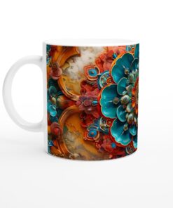 Orientalisk Mandala-mugg: 11oz Keramisk Mug för Kaffe & Te i Levande Blått & Korall