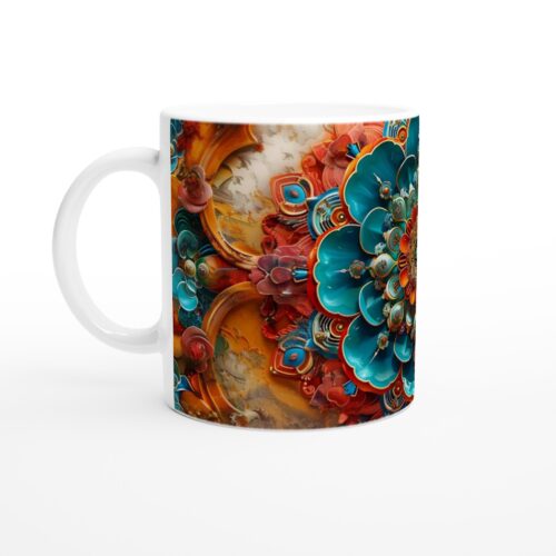 Orientalisk Mandala-mugg: 11oz Keramisk Mug för Kaffe & Te i Levande Blått & Korall
