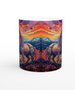 Mångfärgad Häst Keramisk Mugg - 11oz Konstnärlig Design med Psykedeliskt Berglandskap