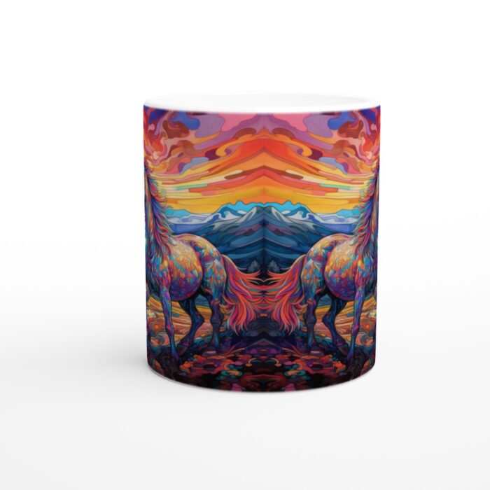 Mångfärgad Häst Keramisk Mugg - 11oz Konstnärlig Design med Psykedeliskt Berglandskap