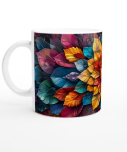 Färgexplosion Vit 11oz Keramisk Mugg - Blommönster i Regnbågens Färger