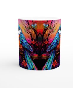 Färgsprakande Fågelkonst Keramisk Mugg - 11oz Vit Mugg med Levande Design