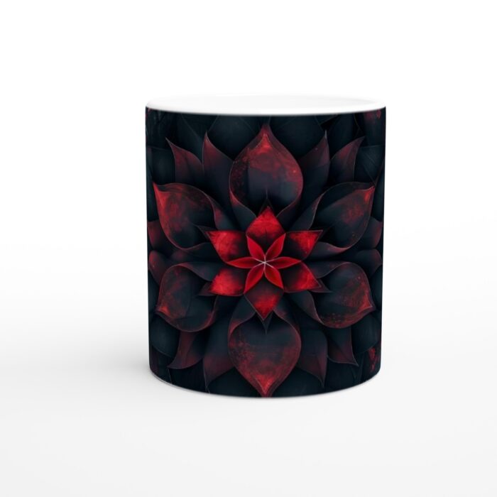Abstrakt Röd Mandala 11oz Keramisk Mugg - Gotisk Floral Design för Kaffe och Te