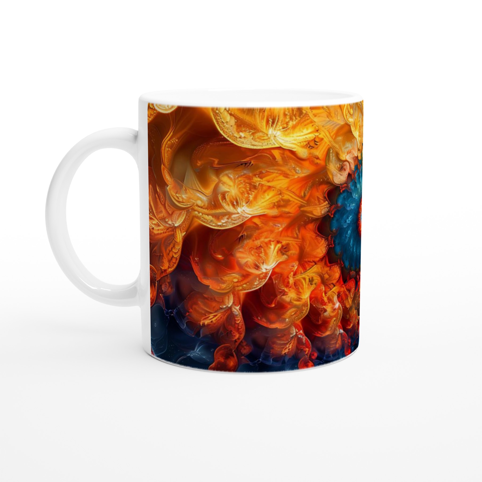 Abstrakt Fraktal Konst Mugg - Livfull Orange Blå Virvel Design Keramisk Mugg