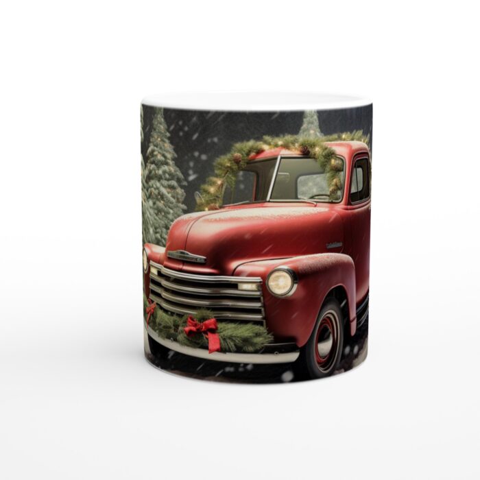 Nostalgisk Vinterresa Vit 11oz Keramisk Mugg - Julig Red Truck Design