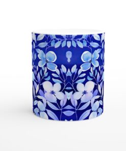 Blåblommig Akvarell Mugg – Elegant 11oz Keramikmugg för Vardagslyx