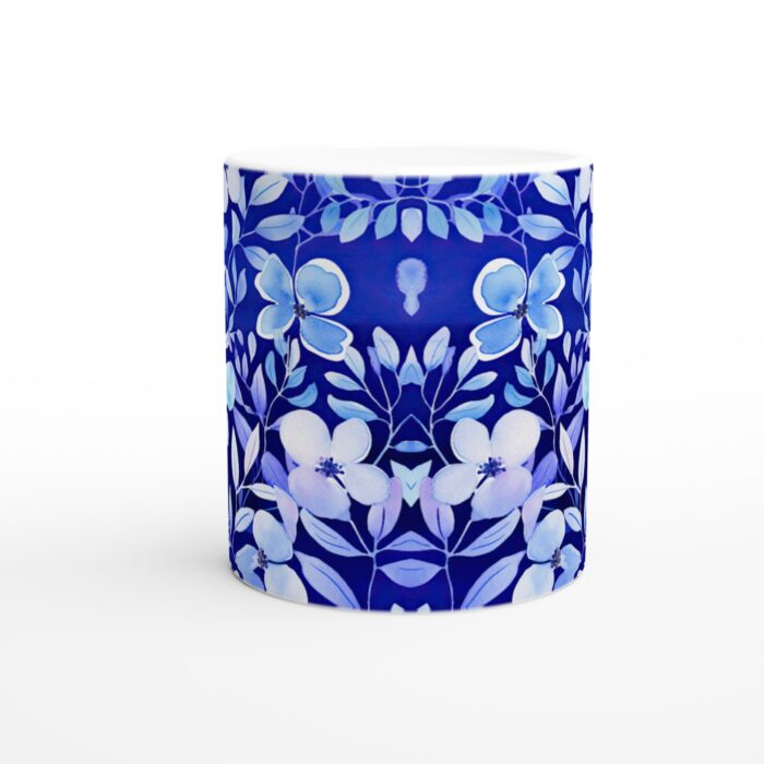 Blåblommig Akvarell Mugg – Elegant 11oz Keramikmugg för Vardagslyx