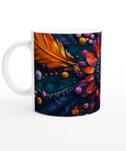 Exotisk Fjäderblom-mugg – Vit 11oz Keramisk Mugg med Livfull Konst
