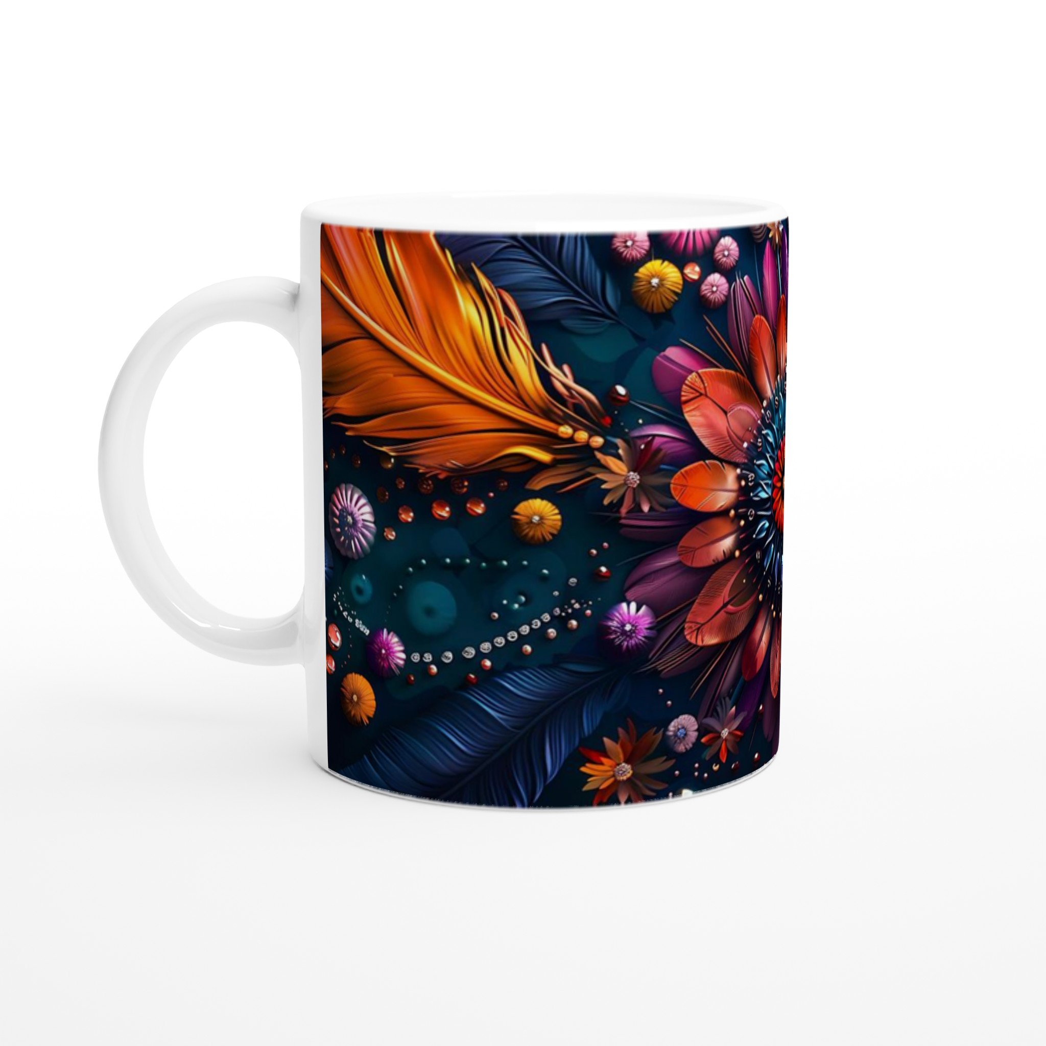 Exotisk Fjäderblom-mugg – Vit 11oz Keramisk Mugg med Livfull Konst