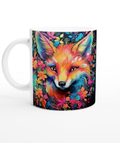 Färgsprakande Räv Mugg – Unik Keramisk Kaffekopp med Psykedelisk Konst