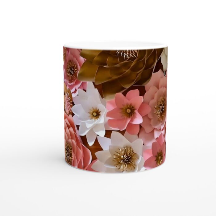 Lyxig Floral Keramikmugg i Rosaskimrande Guld – Vit 11oz Favoritmugg