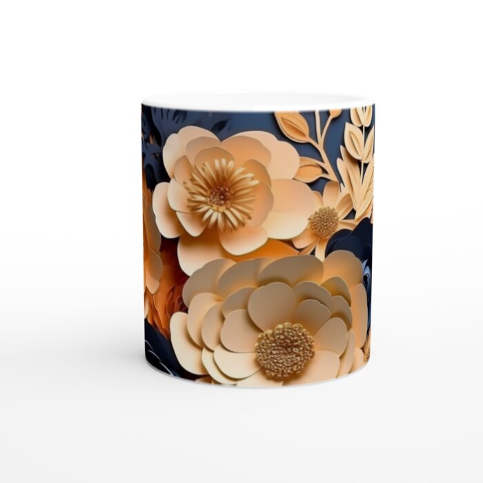 Konstfull 11oz Keramisk Mugg med Eleganta Blommor i Guld och Blått