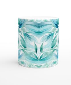 Akvarell Löv 11oz Keramikmugg - Turkos & Mintgröna Nyanser för Din Kaffestund