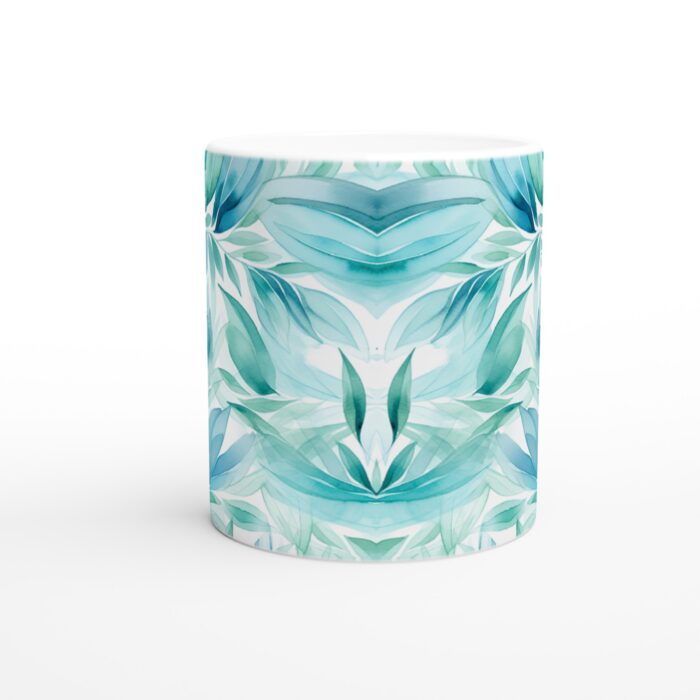Akvarell Löv 11oz Keramikmugg - Turkos & Mintgröna Nyanser för Din Kaffestund